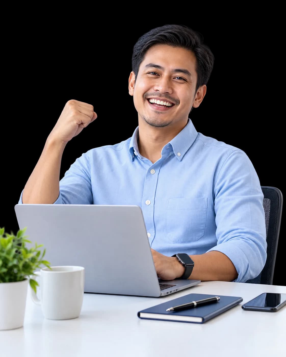 Pengelola properti bekerja dengan laptop